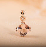 1ct Cushion Cut Simulated Morganite Solitaire Pendant Chain 14k Rose Gold Plated