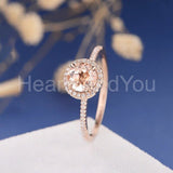 2ct Round Cut Simulated Peach Morganite Halo Engagement Ring 14k RoseGold Plated