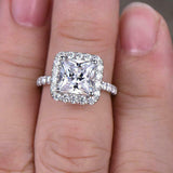 2.4ct Engagement Ring Princess Cut Diamond Round Accent Halo 14k White Gold Over