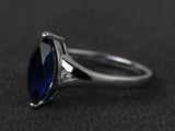 2.3ct Engagement Ring Marquise Cut Blue Sapphire Trilogy 14k White Gold Finish