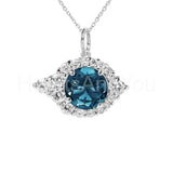 2ct Round Simulated London Blue Topaz Halo Pendant Chain 14k Yellow Gold Plated