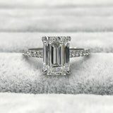 3.5Ct Emerald Cut Diamond Solitaire Ring 14K White Gold Finish with Round Accent
