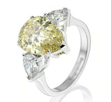 2.4ct Pear Cut Yellow Sapphire Pear Accent Trilogy Ring 14k White Gold Finish
