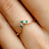 0.5ct Round Cut Simulated Green Emerald Curved Wedding Band 14K Rose Gold Plated