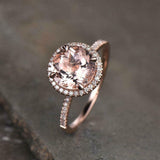 2.2ct Engagement Ring Round Cut Peach Morganite Halo 14k Rose Gold Finish