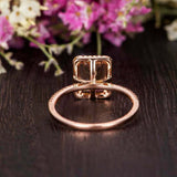 2ct Emerald Cut Peach Morganite Diamond Halo Engagement Ring 18k RoseGold Finish