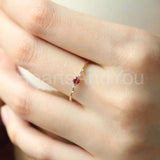 0.5ct Round Cut Simulated Red Garnet Minimalist Ring 14k Yellow Gold Plated