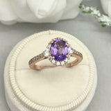 2.3ct Oval Cut Amethyst Diamond Accent Halo Engagement Ring 14k Rose Gold Finish