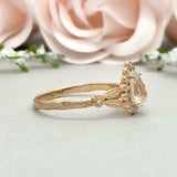 2.2ct Engagement Ring Pear Cut Diamond Leaf Inspired Halo 14k Yellow Gold Finish