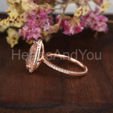 1ct Pear Cut Simulated Peach Morganite Halo Engagement Ring 14k Rose Gold Plated