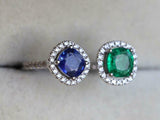 3ct Engagement Ring Cushion Cut Blue Sapphire Open Cuff 14k White Gold Finish