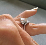 4Ct Emerald Cut Diamond Bridal Set Ring Pharaoh Crown Band 14K White Gold Finish