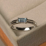 0.45ct Engagement Ring Baguette Cut Aquamarine Split Shank 14k White Gold Finish