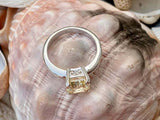 2.2ct Engagement Ring Asscher Cut Yellow Sapphire Solitaire 14k WhiteGold Finish