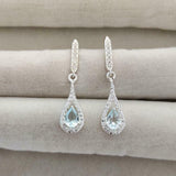 2.7ct Drop Earrings Pear Cut Blue Aquamarine Tear Water Drop 14k White Gold Over