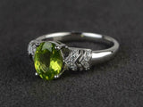 2.4ct Oval Cut Green Peridot Solitaire Split Shank Ring 14k White Gold Finish