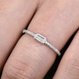 0.4ct Baguette Simulated Diamond Solitaire Accents Ring 14k White Gold Plated
