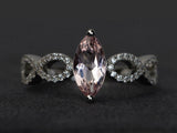 2.1ct Engagement Ring Marquise Cut Peach Morganite Infinity 14k WhiteGold Finish