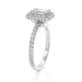 1.5ct Emerald Diamond Engagement Ring Halo Accents Solitaire 14k White Gold Over