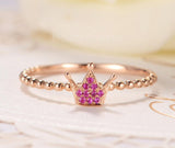 0.4ct Round Cut Simulated Pink Ruby Beaded Queen Tiara Ring 14k Rose Gold Plated