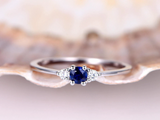 0.4ct Round Cut Blue Sapphire Engagement Ring Diamond Trilogy 14k WhiteGold Over
