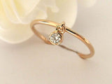 Dangling Solitaire Minimalist Ring 0.1ct Round Cut Diamond 14k Yellow Gold Over