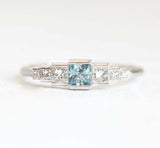 2ct Princess Cut Blue Aquamarine Solitaire with Accents Ring 14k White Gold Over