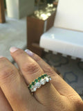 2.4ct Wedding Band Round Green Emerald Stackable Eternity 14k Yellow Gold Finish