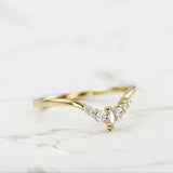 Curved Minimalist Wedding Band 0.3ct Marquise Cut Diamond 14k Yellow Gold Finish