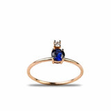 0.2ct Round Cut Blue Sapphire Two Stone Minimalist Ring 14k Rose Gold Finish