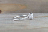 1.5ct Oval Cut Diamond Engagement Ring Solitaire 14k White Gold Over with Accent