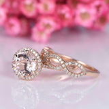 2.3ct Round Cut Peach Morganite Engagement Ring Bridal Set 14k Rose Gold Finish