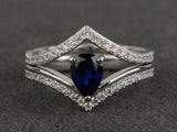 2ct Pear Blue Sapphire Engagement Ring 14k White Gold Finish Teardrop Bridal Set
