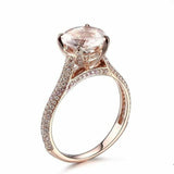 2.3ct Round Cut Peach Morganite Diamond Cluster Accent Ring 14k Rose Gold Finish