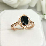 2.2ct Engagement Ring Oval Cut Black Diamond Halo Design 14k Rose Gold Finish
