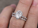 2.3ct Engagement Ring Pear Cut Diamond Bridal Set Halo Band 14k WhiteGold Finish