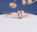 1ct Baguette Cut Simulated Peach Morganite Cluster Ring 14k Rose Gold Plated