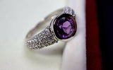 2.3ct Round Cut Purple Amethyst Solitaire Cluster Accent Ring 14k WhiteGold Over