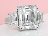 2.4ct Emerald Simulated Diamond Three Stone Engagement Ring 14k WhiteGold Plated