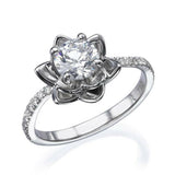 1ct Round Diamond Engagement Ring Flower Solitaire Accent 14k White Gold Finish