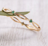 0.1ct Round Cut Simulated Emerald Minimalist Wedding Band 14k Yellow Gold Plated