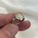 0.1ct Round Cut Moissanite Signet Men's Engagement Ring 14K White Gold Plated