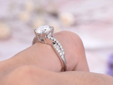 1ct Round Cut VVS1D Diamond Engagement Ring Twisted Accent 14k White Gold Finish