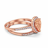 2ct Pear Cut Peach Morganite Engagement Ring Bridal Set Halo 14k RoseGold Finish