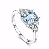 2.4ct Engagement Ring Emerald Cut Aquamarine Diamond Petite 14k White Gold Over
