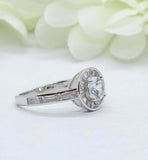 1.6ct Round Cut Diamond Engagement Ring Baguette Accent Halo 14k White Gold Over