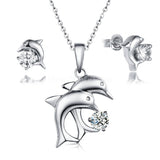 2ct Round Cut Moissanite Dual Dolphin Design Pendant Set 14k White Gold Plated