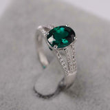 2.4ct Engagement Ring Oval Cut Green Emerald Split Shank 14k White Gold Finish