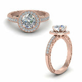 2ct Round Cut Diamond Halo Vintage Milgrain Engagement Ring 14k Rose Gold Finish