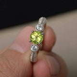 1ct Round Cut Green Peridot Engagement Ring 14k White Gold Finish Diamond Accent